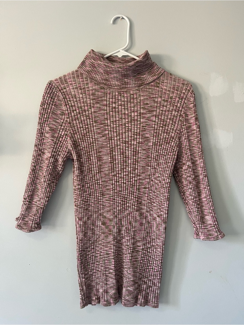 Anthropologie Pink Ribbed Turtleneck 3/4 top